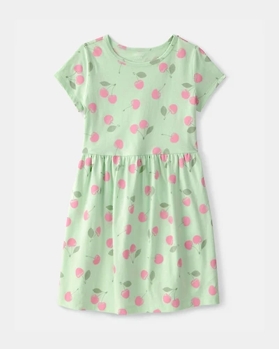 Girls Cherry Short-Sleeve Dress - Green