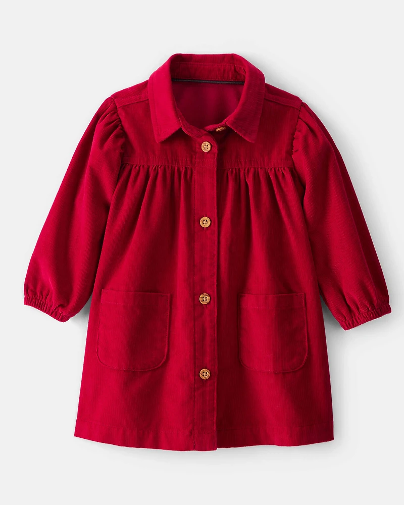 Baby Girl Corduroy Long-Sleeve Dress - Red