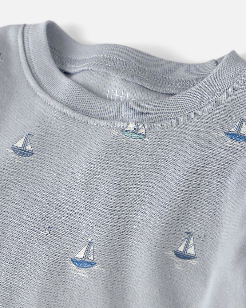 Toddler 2-Piece Organic Cotton Ribbed Pajama Set in Sail Away Print