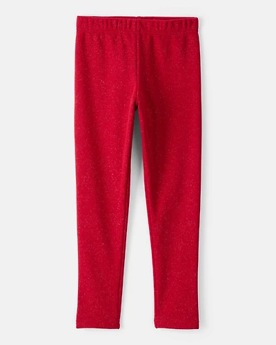 Kid Shimmer Cozy Fleece Pull-On Stretch Leggings - Red