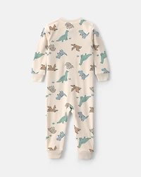 Baby Boy 1-Piece Dino 2-Way Zip DreamPlush Snug Fit Pajama - Cream