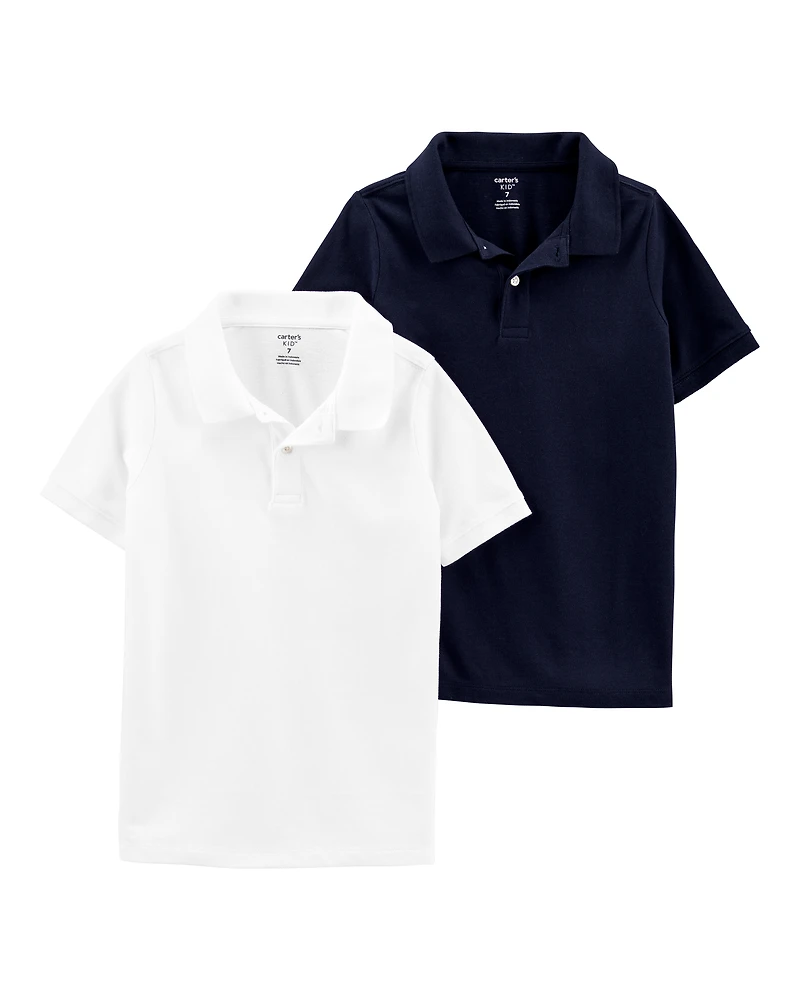 Boys 2-Pack Piqué Polos - Navy/White