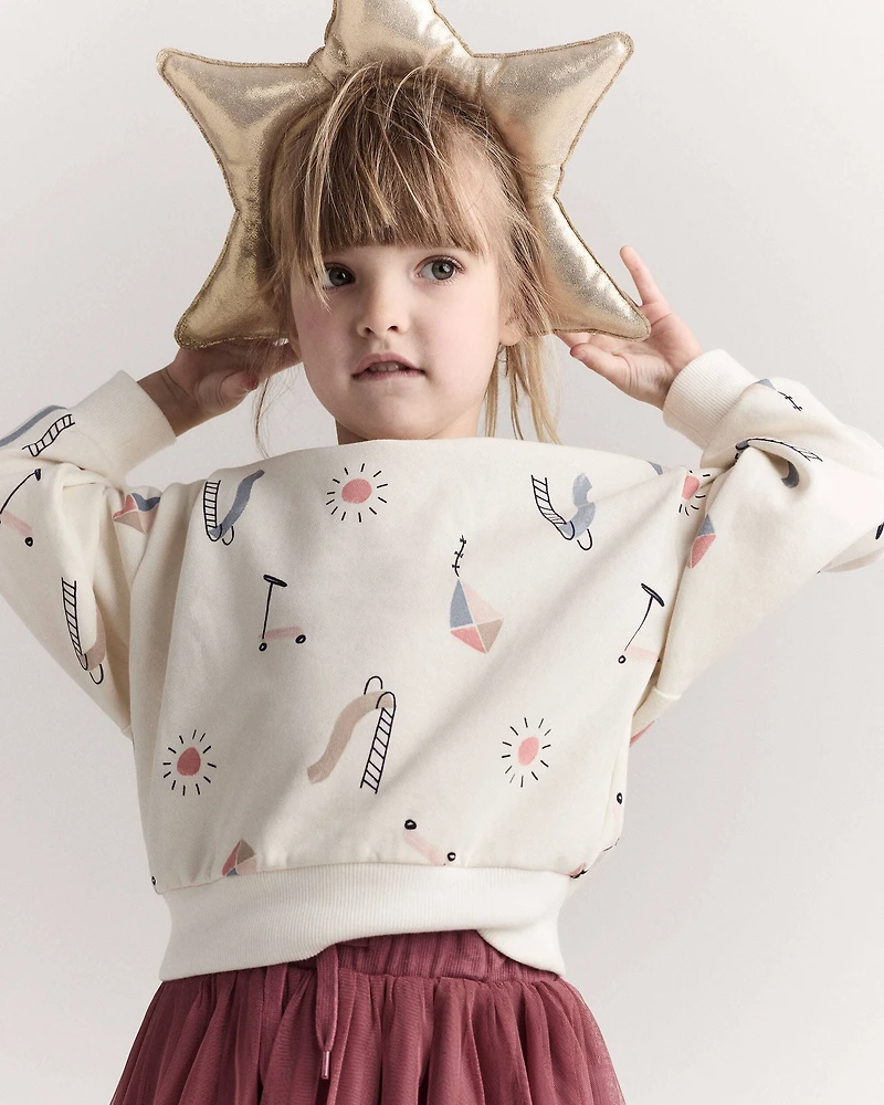Toddler Dolman-Sleeve Sweatshirt in Park Day Print - Cream