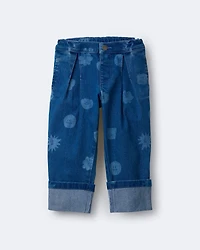 Toddler Girl Character Print Cuffed Pleat Pant in Denim - Blue