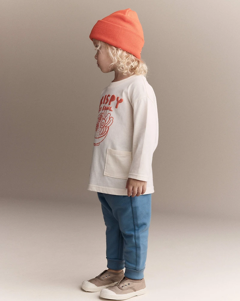 Toddler 'Crispy Rice Bowl' Long-Sleeve Relaxed Graphic Tee - Cream
