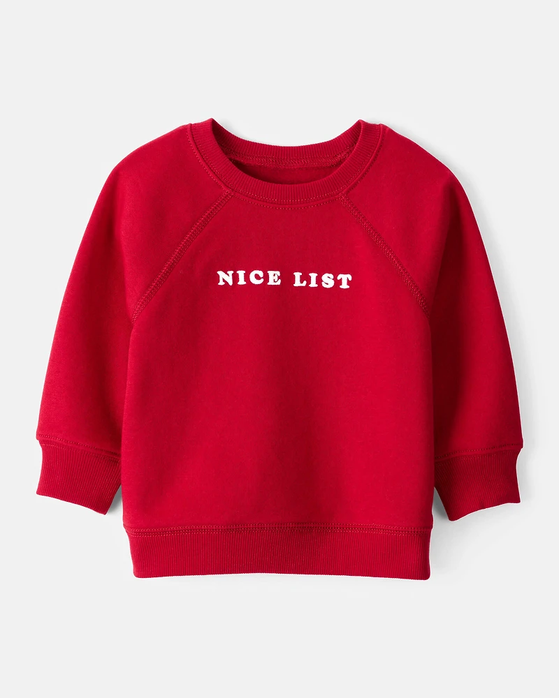 Baby Boy DayDream Fleece Christmas Nice List Long-Sleeve Pullover Sweatshirt - Red