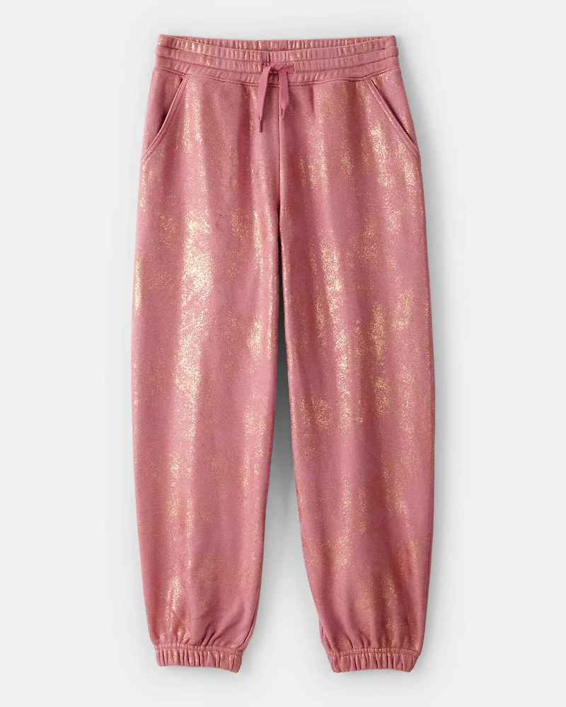 Girls DayDream Fleece Metallic Knit Drawstring Joggers - Pink