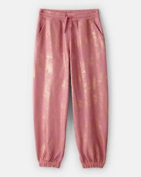 Girls DayDream Fleece Metallic Knit Drawstring Joggers - Pink