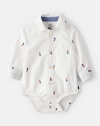 Baby Boy Bear Print Long-Sleeve Button-Down Bodysuit - White