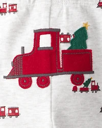 Baby Boy 3-Piece Train Print Long-Sleeve Bodysuits & Pant Set - Red/White