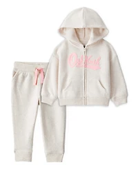 Toddler Girl 2-Piece OshKosh Logo Fleece Jacket & Joggers Set - Cream, Pink