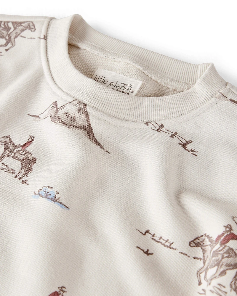 Toddler French Terry Sweatshirt Made with Organic Cotton in Western Rodeo Print
