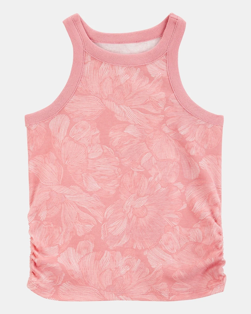 Kid 2-Piece Floral Ribbed Tank Top & Textured Drawstring Skort Set - Pink