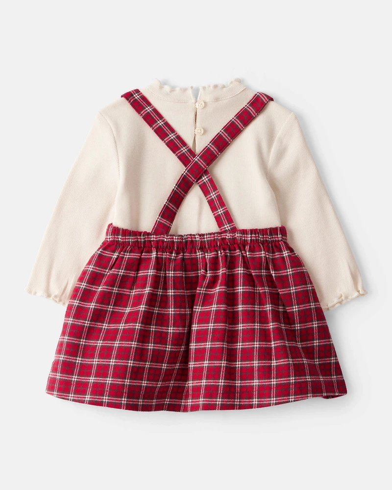Baby Girl 3-Piece Plaid Print Tee, Skirt & Tight Set - Red