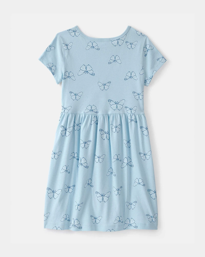 Girls Butterfly Short-Sleeve Dress - Blue