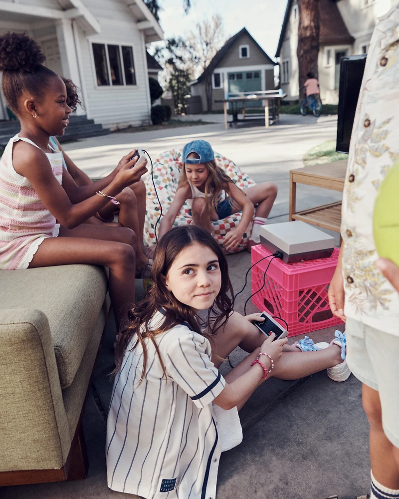 Kid Striped Baseball Button-Down Shirt - White