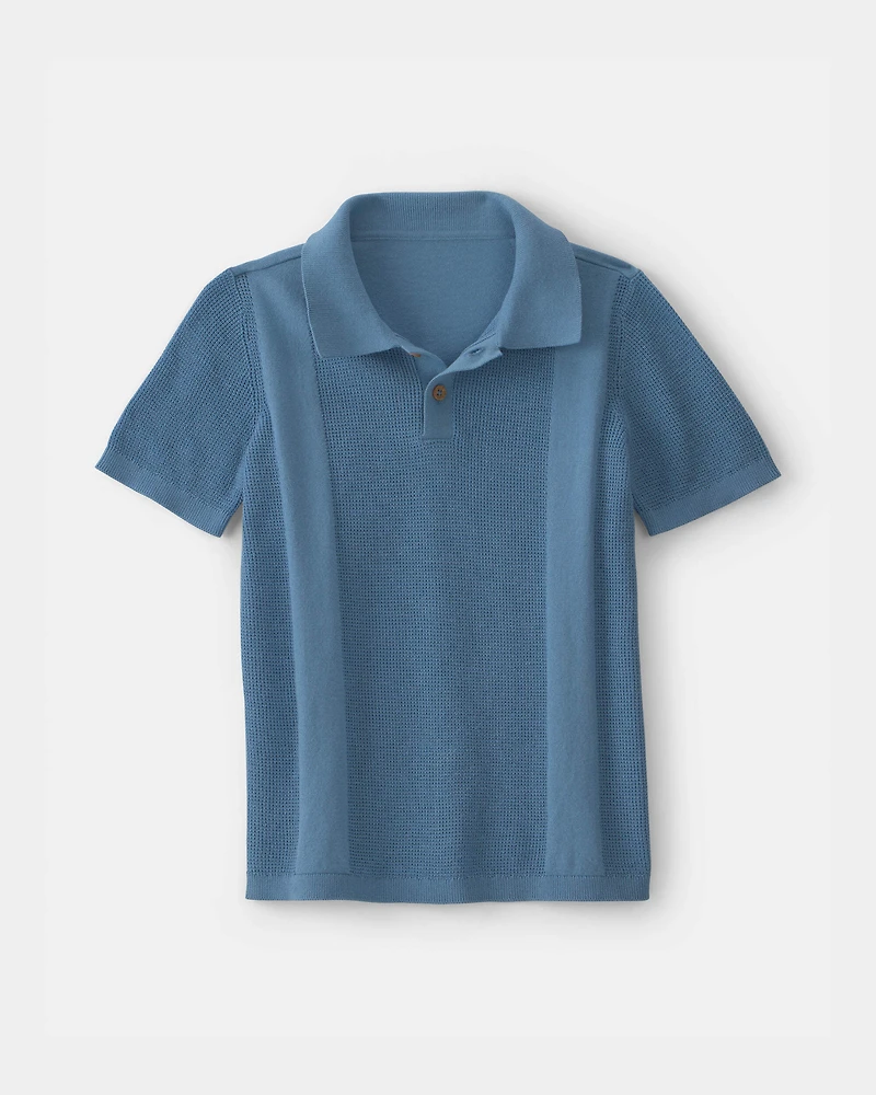 Boys Sweater-Knit Polo Shirt - Blue