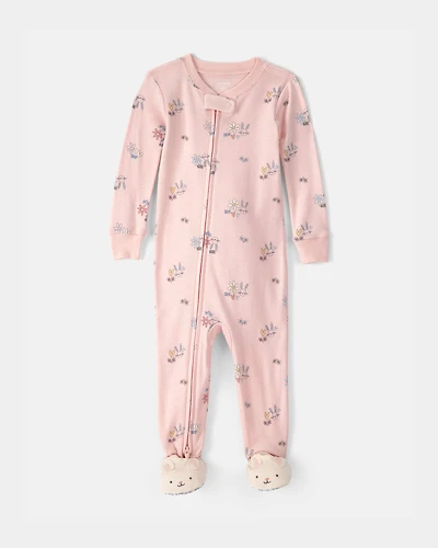 Toddler Girl Easter Bunny 100% Cotton Snug Fit 1-Piece Pajama Set - Pink
