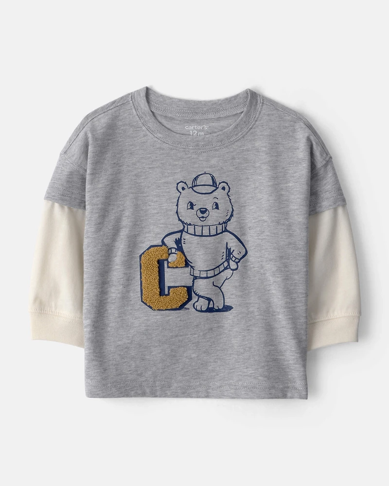 Baby Boy Varsity Bear Long-Sleeve Graphic Tee - Grey