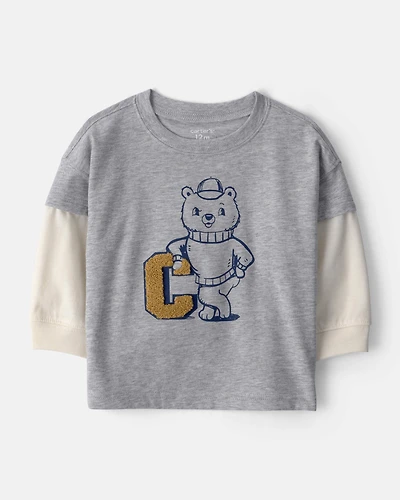 Baby Boy Varsity Bear Long-Sleeve Graphic Tee - Grey