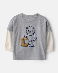 Baby Boy Varsity Bear Long-Sleeve Graphic Tee - Grey