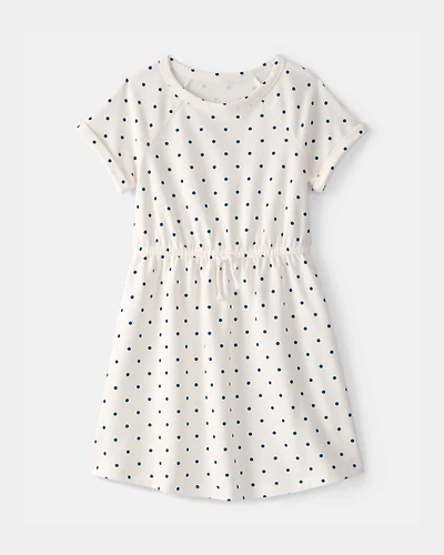Girls Polka Dot French Terry Dress - White/Blue