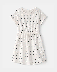 Girls Polka Dot French Terry Dress - White/Blue