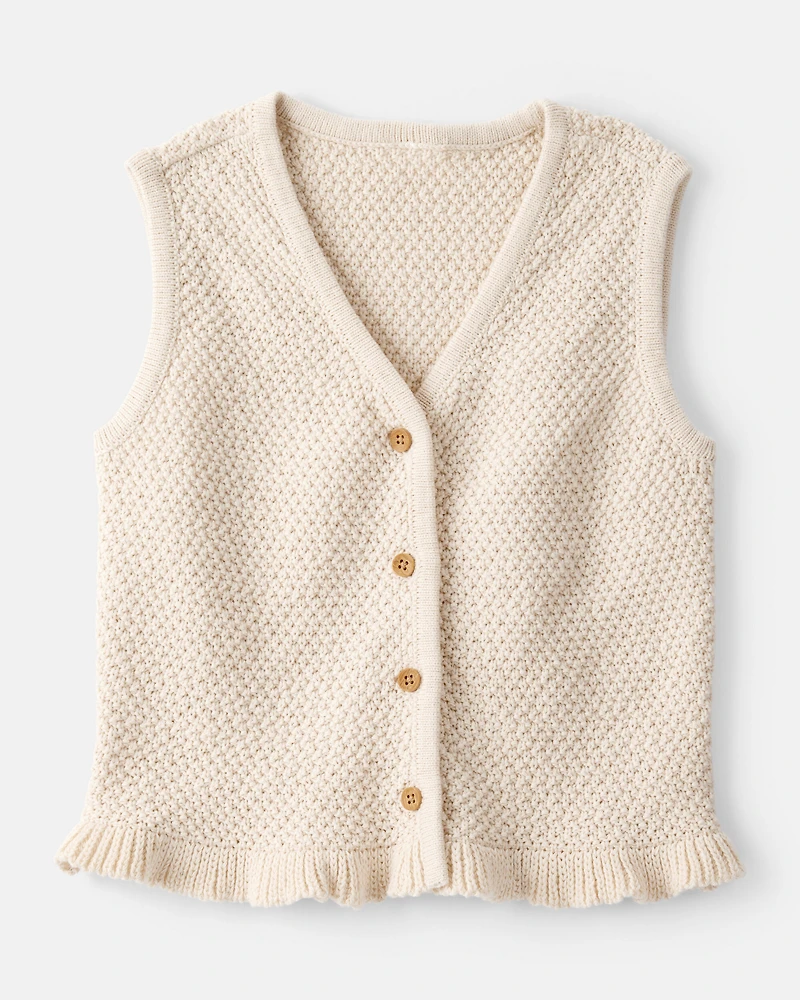 Toddler Girl 2-Piece Button-Up Sleeveless Vest & Embroidered Denim Skort Set - Cream/Blue