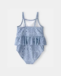 Toddler Girl Bandana Floral 1-Piece Swimsuit - Blue
