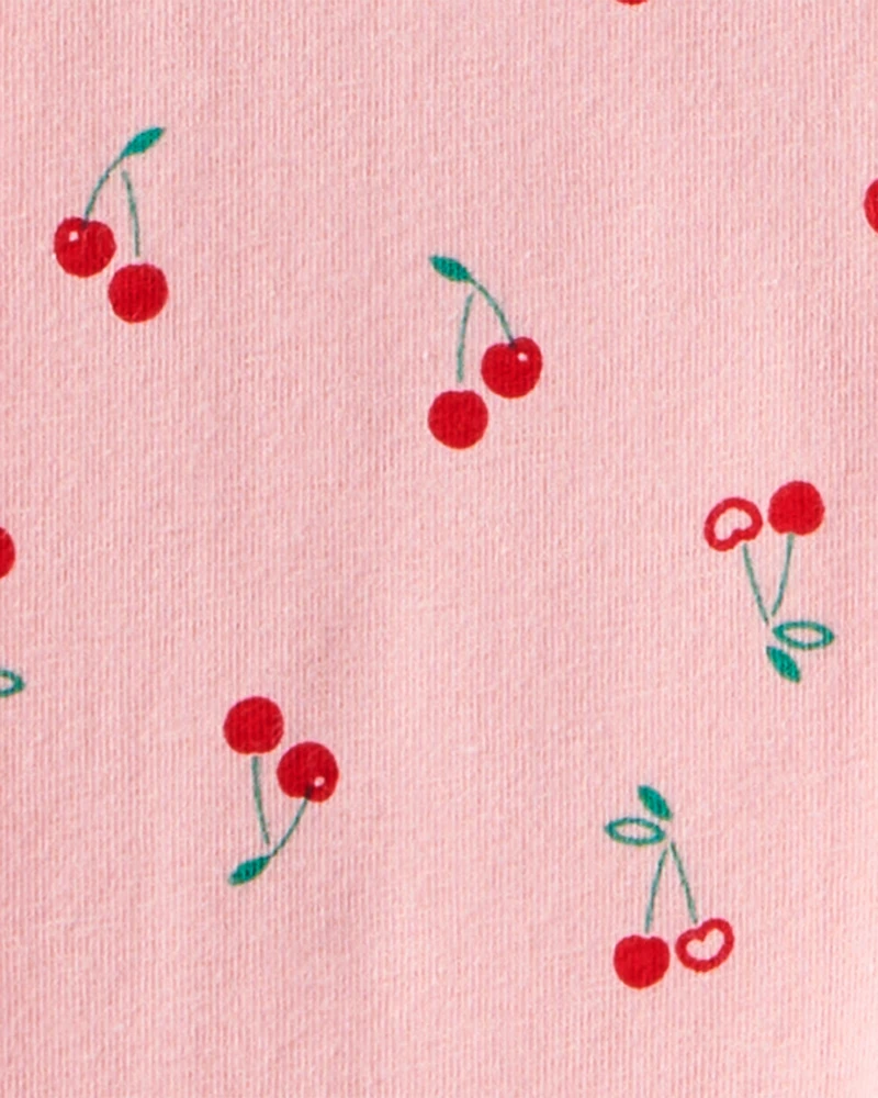 Baby Girl Cherry Bow French Terry Sweatshirt & Pant Set - Pink