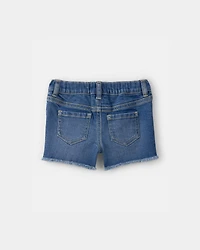 Baby Girl Daisy Denim Embroidered Shorts - Dark Wash