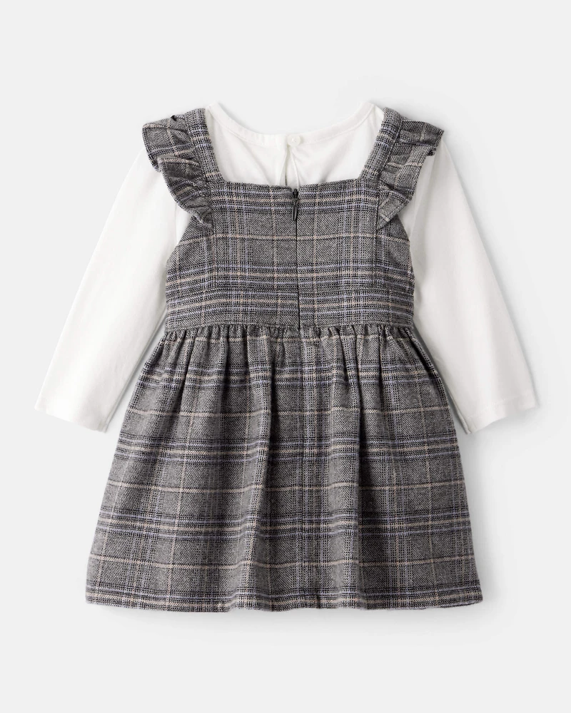 Baby Girl 2-Piece Plaid Long-Sleeve Dress Set