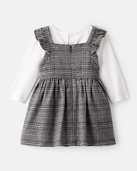 Baby Girl 2-Piece Plaid Long-Sleeve Dress Set
