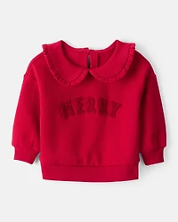 Baby Girl Fleece Christmas Merry Long-Sleeve Pullover Sweatshirt - Red