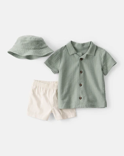Baby Boy 3-Piece Short-Sleeve Top & Short Set - Green/White