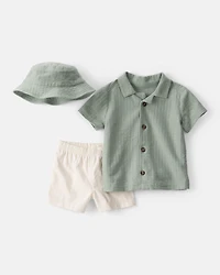 Baby Boy 3-Piece Short-Sleeve Top & Short Set - Green/White