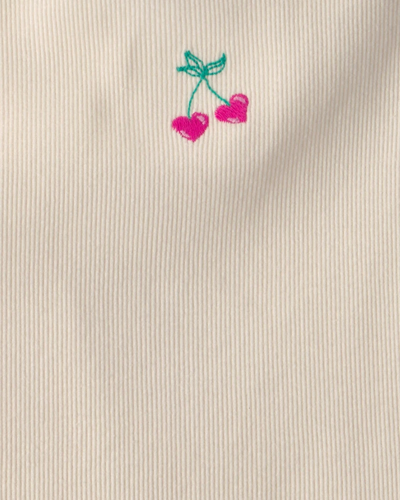 Girls Cherry Embroidered Tank Top - Ivory