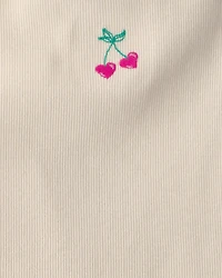 Girls Cherry Embroidered Tank Top - Ivory