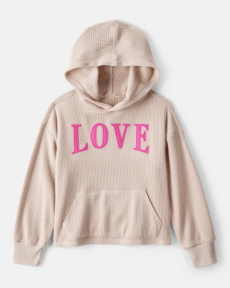 Girls 2-Piece 'Love' Thermal Hoodie & Jogger Set - Tan