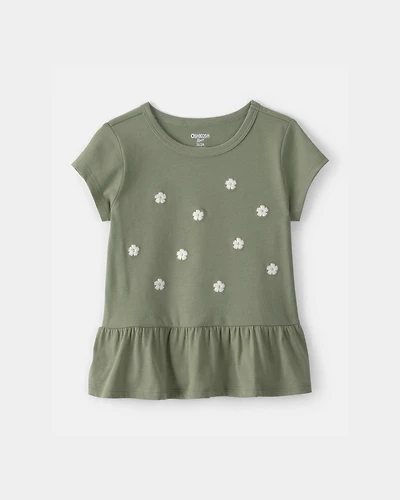 Toddler Girl Floral Embroidered Top - Green
