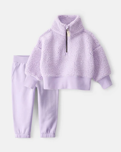 Baby Girl 2-Piece Quarter-Zip Pullover Sweatshirt & DayDream Fleece  Joggers Set - Purple