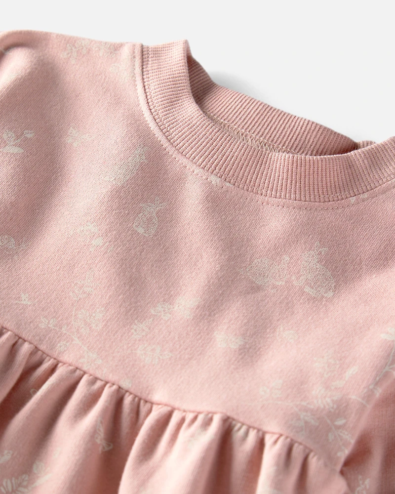 Baby Girl Organic Cotton French Terry Dress in Pink Bunnies Print