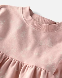 Baby Girl Organic Cotton French Terry Dress in Pink Bunnies Print