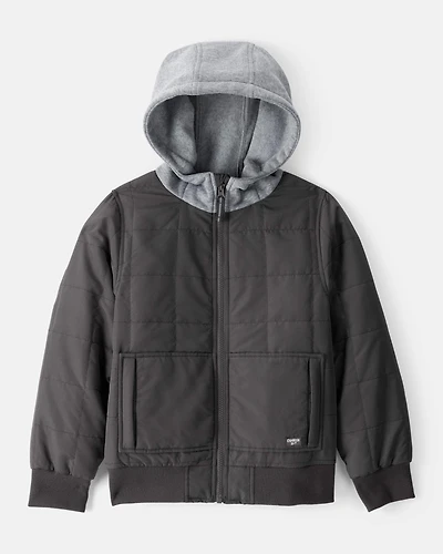 Boys Long-Sleeve Midweight Quilted Bomber Jacket - Black