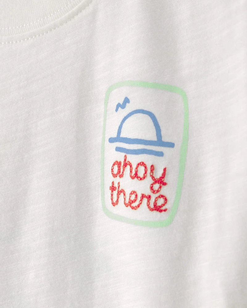 Toddler Boy 2-Piece 'Ahoy There' Graphic Tee & Sailboat Shorts Set - White/Blue