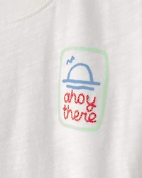 Toddler Boy 2-Piece 'Ahoy There' Graphic Tee & Sailboat Shorts Set - White/Blue