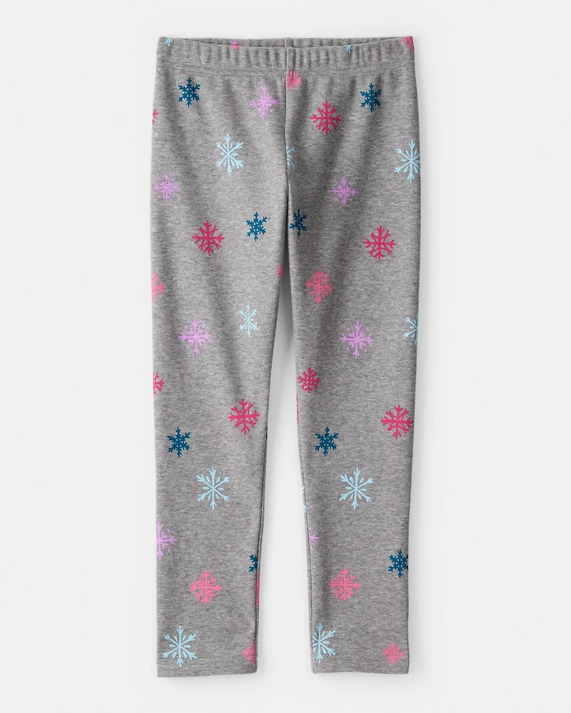 Girls Snowflake Cozy Fleece Pull-On Stretch Leggings - Grey