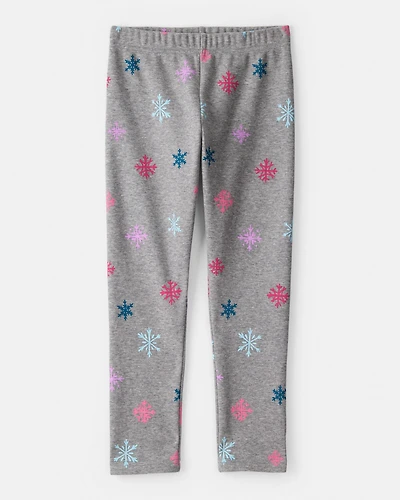 Girls Snowflake Cozy Fleece Pull-On Stretch Leggings - Grey