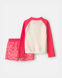 Toddler Boy 2-Piece 'Sandy Toes Club' Rashguard Swimsuit Set - Orange/Ivory