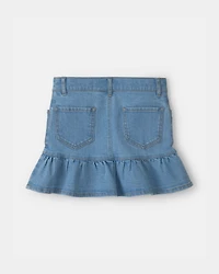 Girls Floral Denim Ruffle Skirt - Medium Wash
